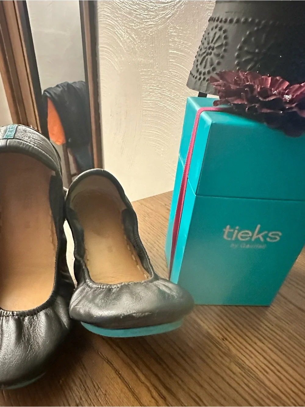 Tieks Leather Ballet Flats in Black and Brown with Turquoise Sole
